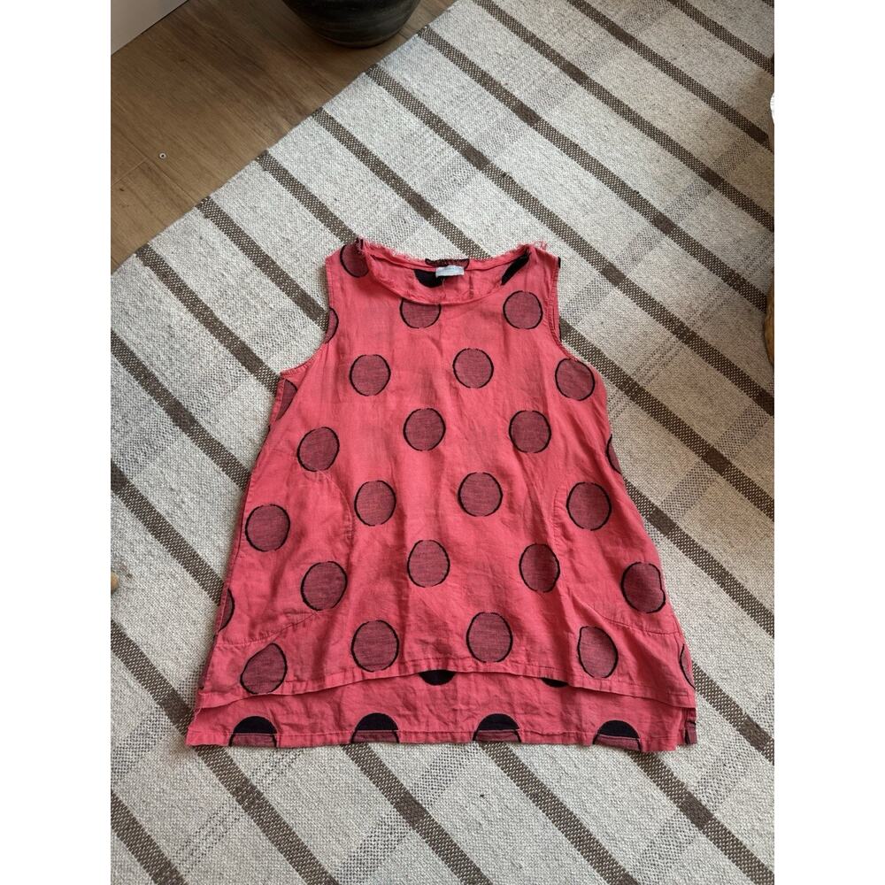 Chalet Et Ceci Linen Sleeveless Tunic Tank Top Dot Lagenlook Artsy Large Pink